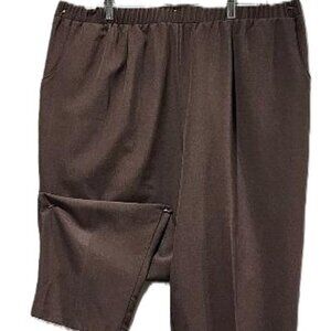 DRESS BARN BROWN LINEN WEAVE PULL ON ELASTIC TROUSERS PANTS  22W  WORK TRAVEL